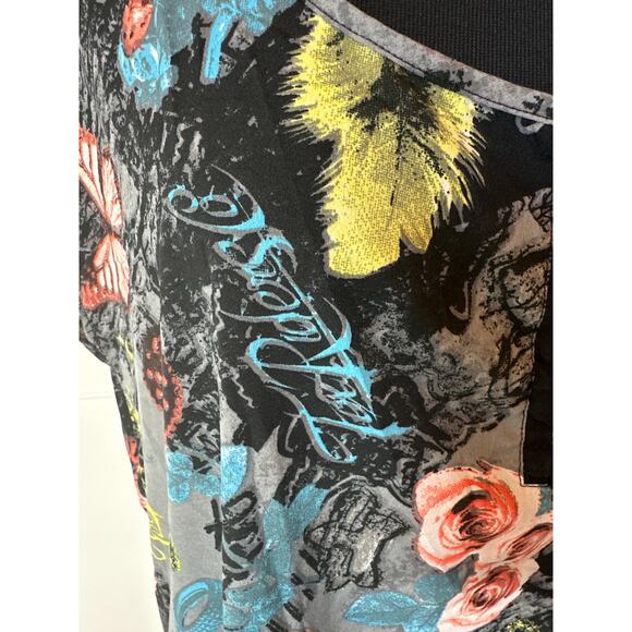 Fox Riders Women's Floral Short Sleeve Blouse Top Size XL Moto Streetwear Racing - Picture 5 of 11